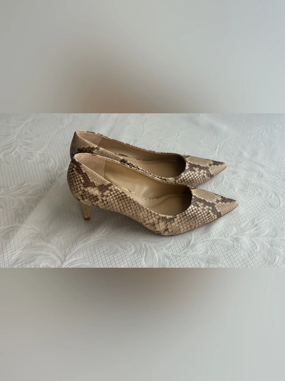 SOLD! Vince Camuto Beige Snake-Print Pointed Toe Pumps